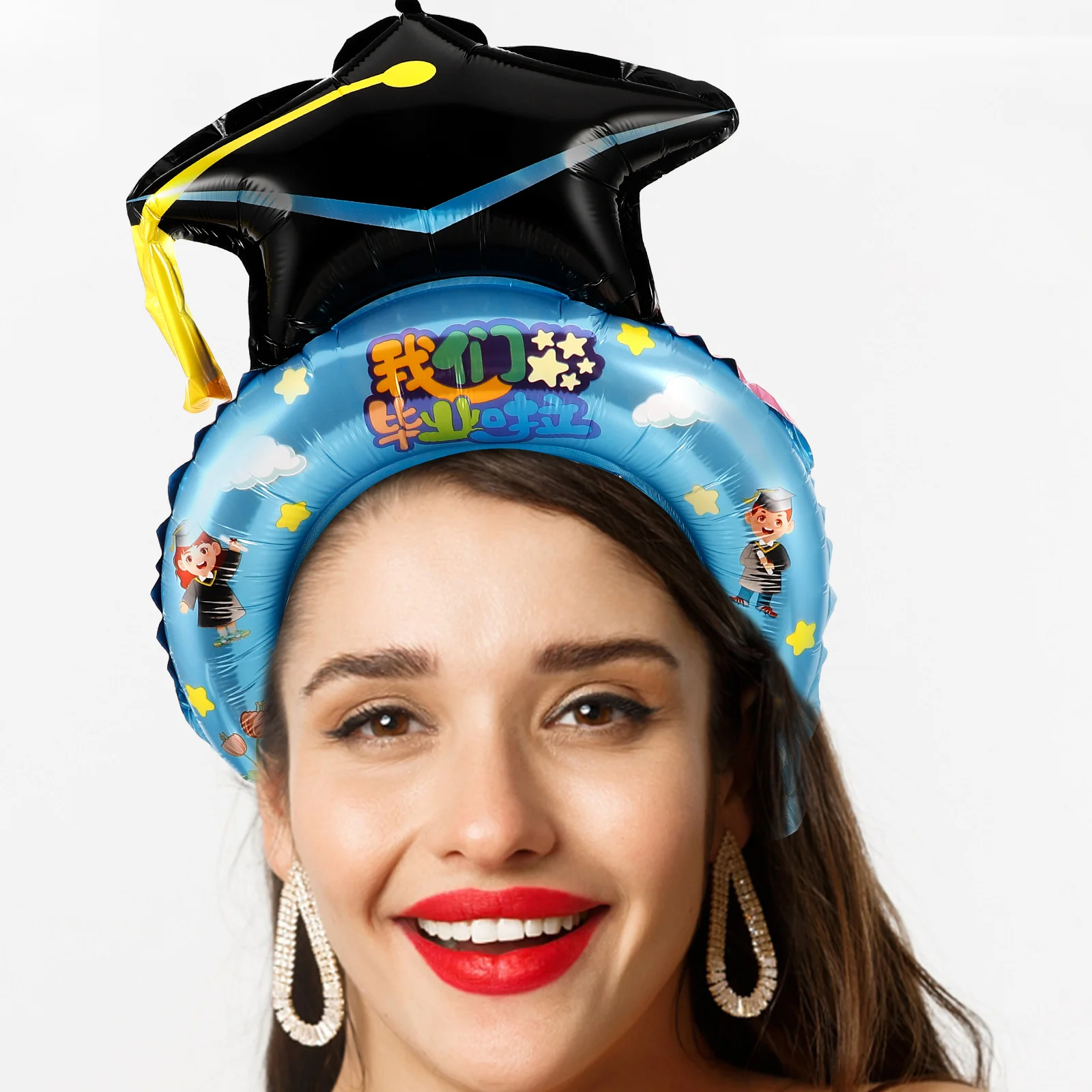 

50pcs Graduation Headbands Inflatable Foil Balloon Cartoon Decorative Party Favors Green Color Themed Accessories