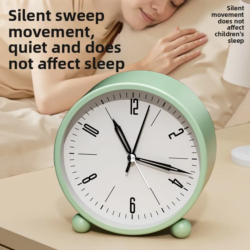 1Pc 3.5/4.5inch Nordic Metal Quartz Alarm Clock Student Wake-up Clock Silent Scan Night Light Desktop Watch Bedroom Ornament