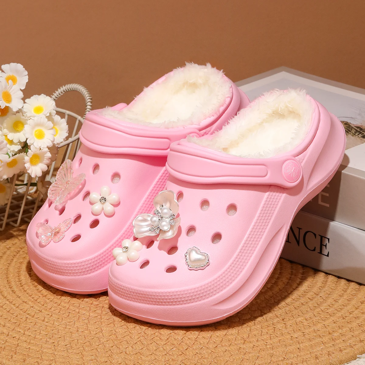 Kinder-Clogs und -Mules mit Fellfutter, leichte Garten-Schuhe mit Baumwollfutter, warme Hausschuhe für Jungen, Mädchen und Kleinkinder, 168. – Detail 9