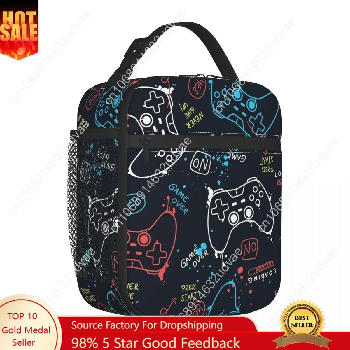 Video Game Controller Pattern Merch Insulated Lunch Bag For Outdoor Food Storage Bag Portable Cooler Thermal Lunch Boxes
