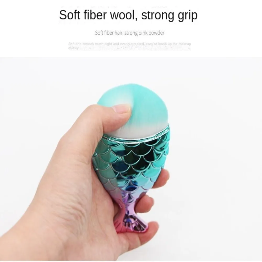 Rayon lã sereia rosto blush escova em pó colorido cauda de peixe escova forma de cauda de peixe macio sereia escova de maquiagem ferramenta de manicure