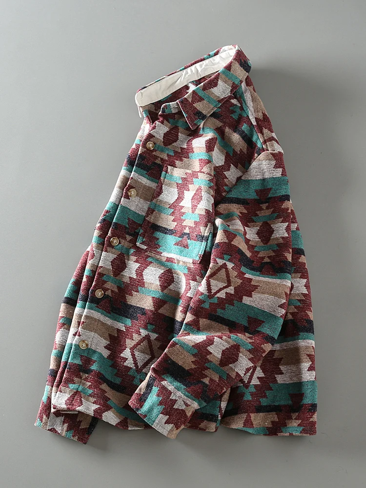 

Утепленная шерстяная мужская куртка-рубашка с отложным воротником в японском ретро-стиле с цветочным узором, весна-осень, новый стиль, молодежная мода