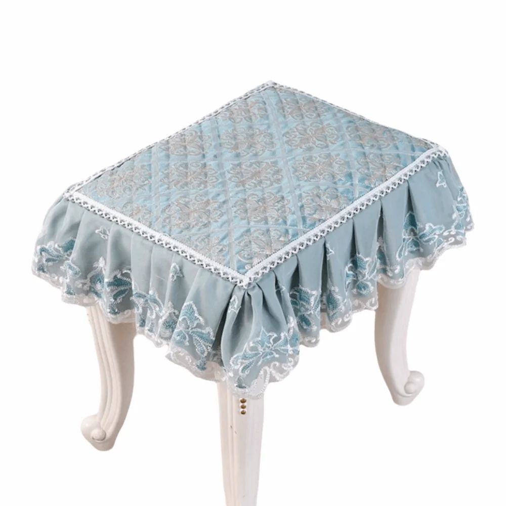 

Floral Pattern Makeup Stool Cover Lace Edge Ruffled Seat Chair Slipcover Full-Coverage Dust-proof Seat Cushion Protector