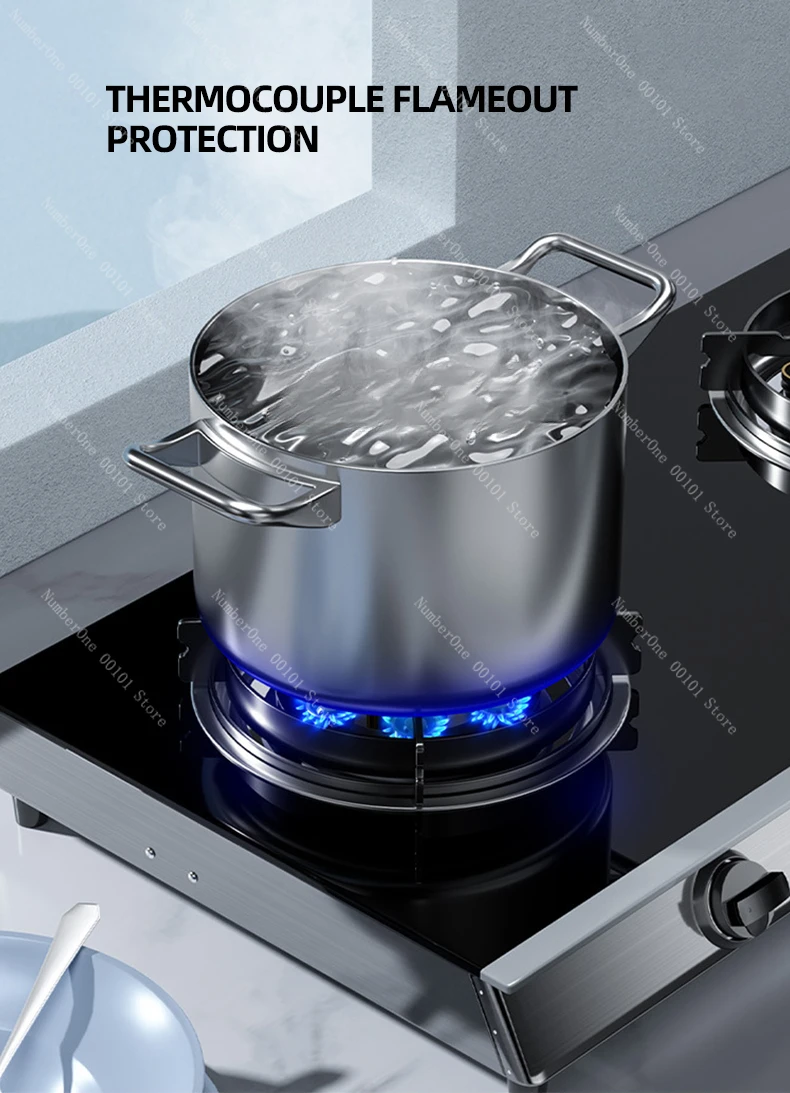 Household Doube Cooktop Desktop Gas Stove Natural Liquefied Gas Timing Stove Double-Hole Fierce Fire Kitchen Cooker Tool