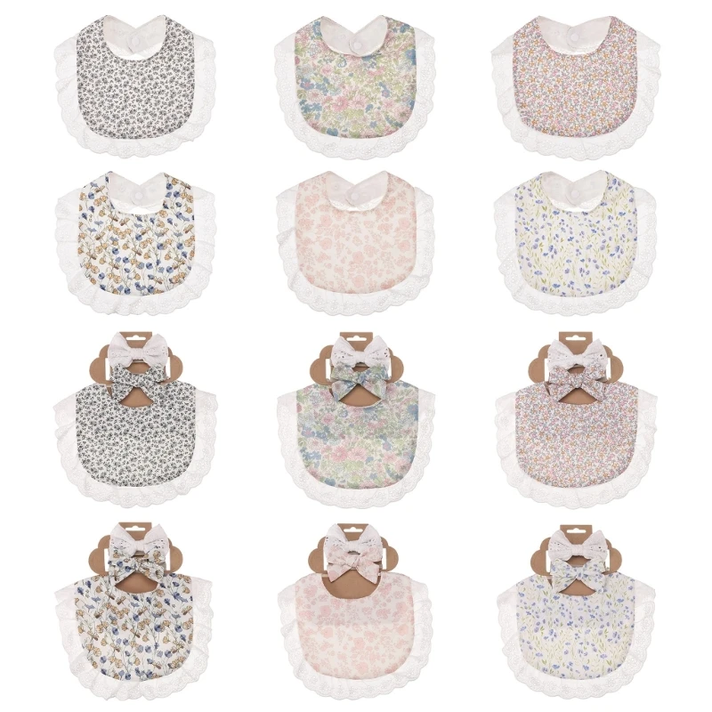 

Practical Fedding Bib for Baby with/without Bowknot Headwear, Infants Drooling Bib Soft & Breathable Newborns Burp Cloth