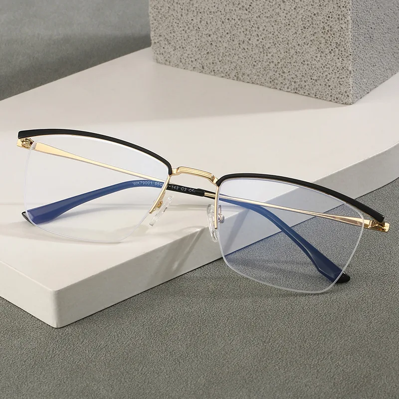 EYORA ريترو التيارات المعدنية نصف إطار نظارات للقراءة مكافحة بلو راي قصر النظر ومد البصر اللونية وصفة طبية نظارات عدسة