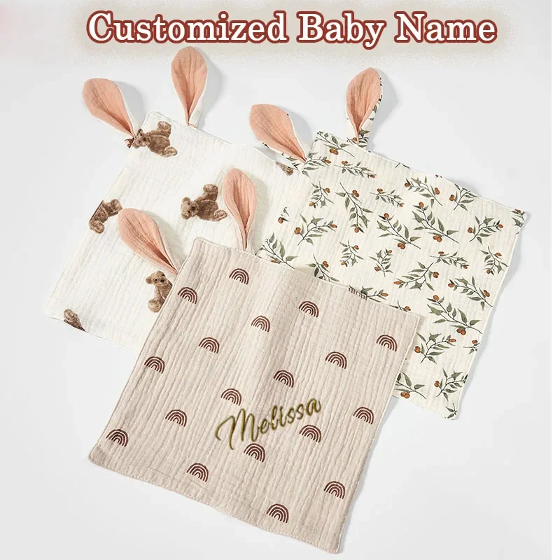 Personalized Baby Name Blanket Muslin Burp Cloth Cotton Gauze Towel Bandana For Newborn Custom Baby With Name Sleeping Doll Gift