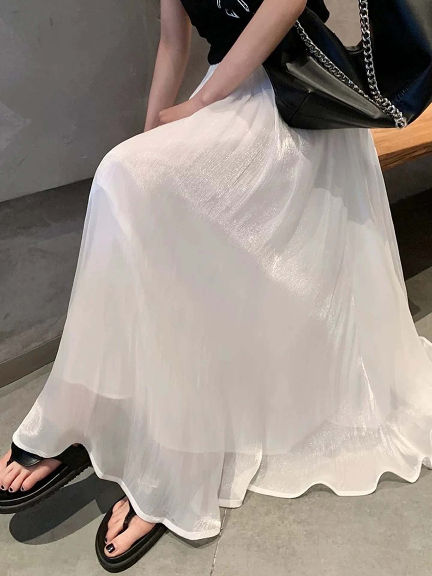 Weißer Sommer-n-Rock mit iny-Design mit lockerer Taille, ideal für Island Vaion, lange Röcke für Damen