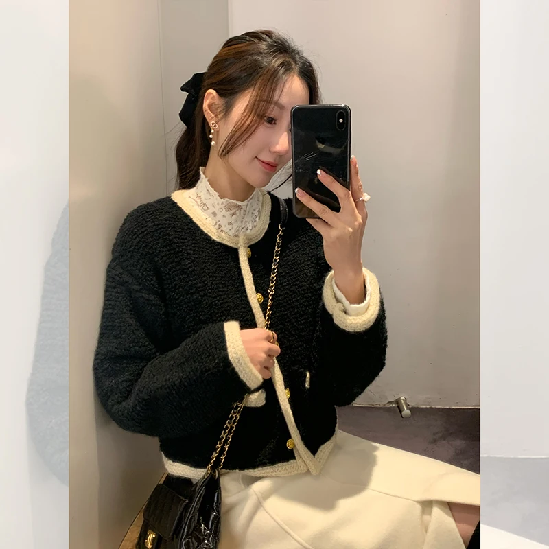 

Faionable ort Knitted Cardigan for Women with Small Gold Buttons Autumn Winter Slimming YUM STAR Brand Long Sve Reg...