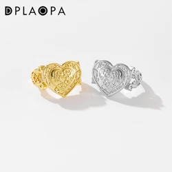 DPLAOPA 925 Sterling Silver Gold Heart Resizable Ring Women Luxury Big Luxury Fine Jewelry 2023 Thick Big Ring