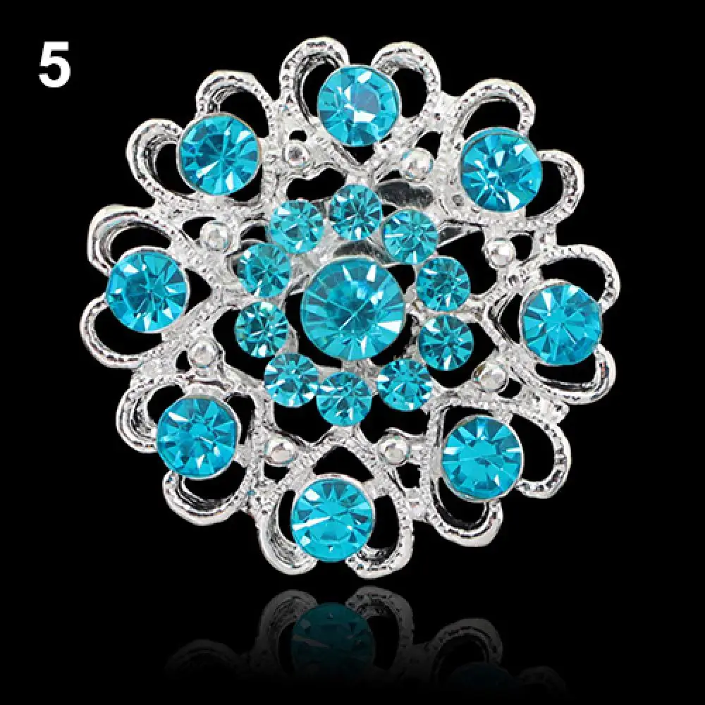 Luxury Rhinestone Crystal Brooch Women Hollow Out Collar Pin Silver Plated Flower Jewelry Brooche Pin Elegant