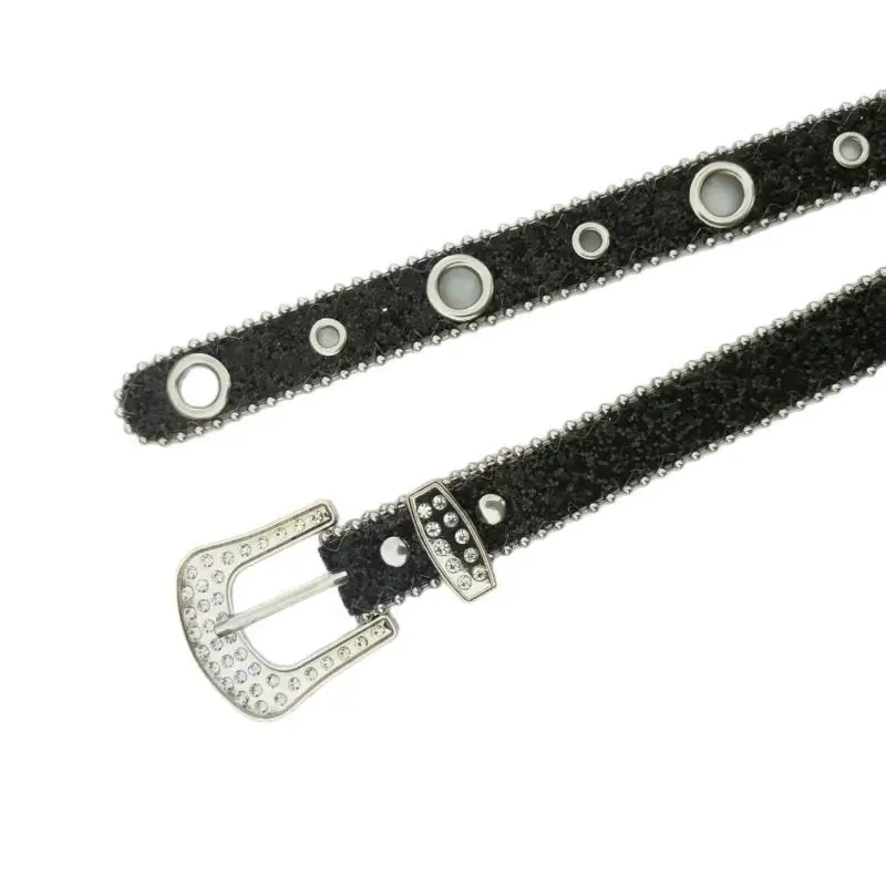 1 Stück Damen-Gürtel mit Strassbesatz, Punk-Stil, glitzernde Kristallschnalle, verstellbare Löcher für Streetwear, Konzerte, Party-Outfits – Detail 16