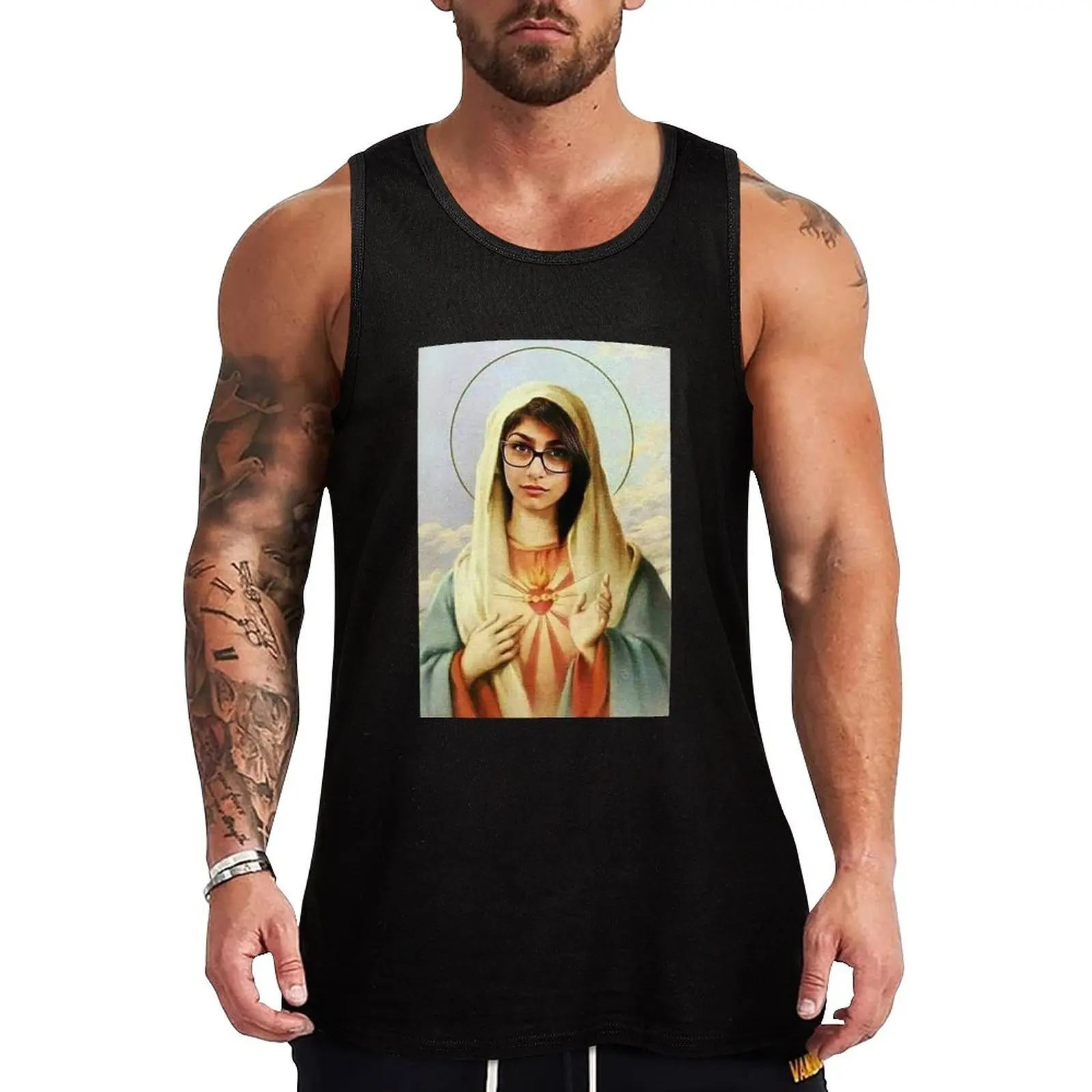 

New Virgin mary mia khalifa Classic T-Shirt Tank Top Men's gym clothing sleeveless shirt man gym Man summer clothes