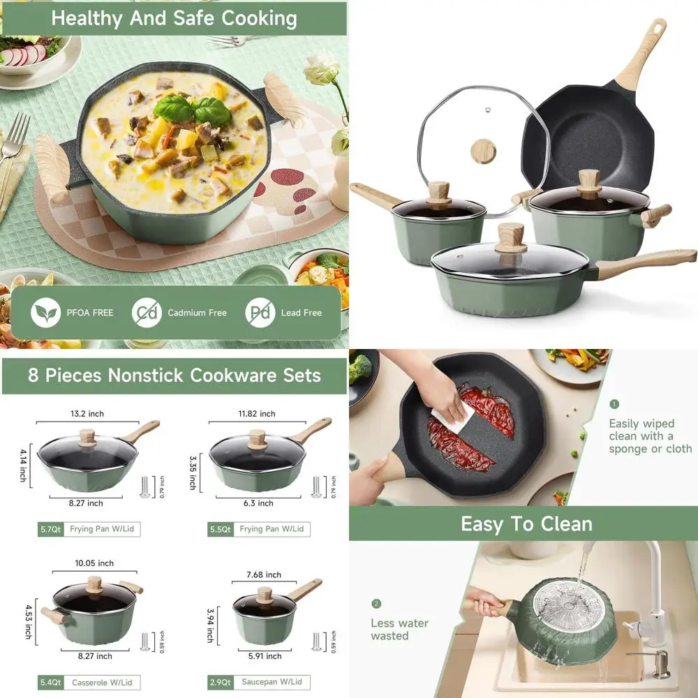 

8-Piece Nonstick Induction Cookware Set with Octagonal Design, Frying Pan, Casserole, and Saucepan (PFOA-Free)