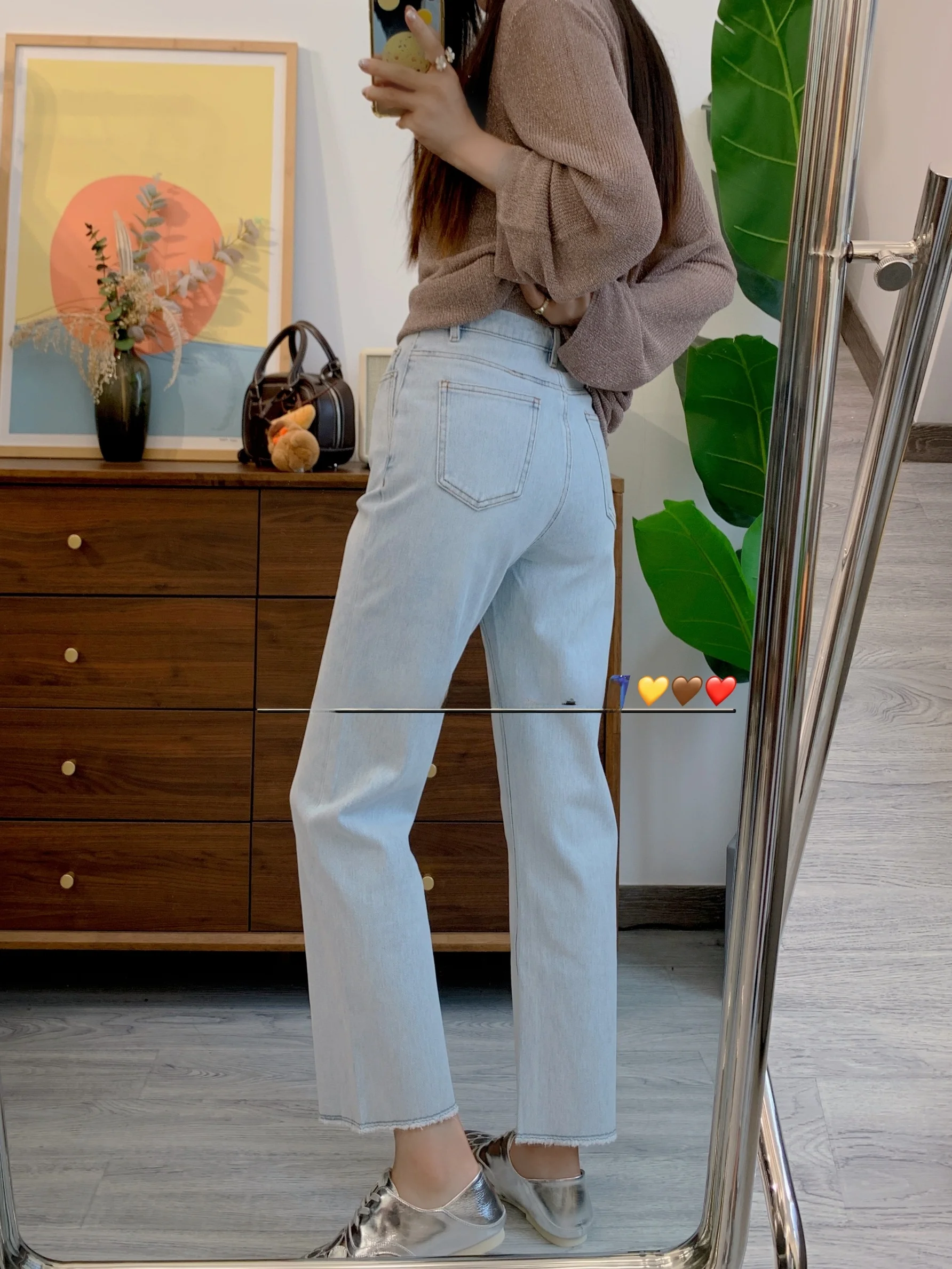 

Джинсы Xiaofan с прямыми штанинами и высокой талией, женские, весна-осень, новые, светло-голубые, с рваными краями, брюки-брейдсти