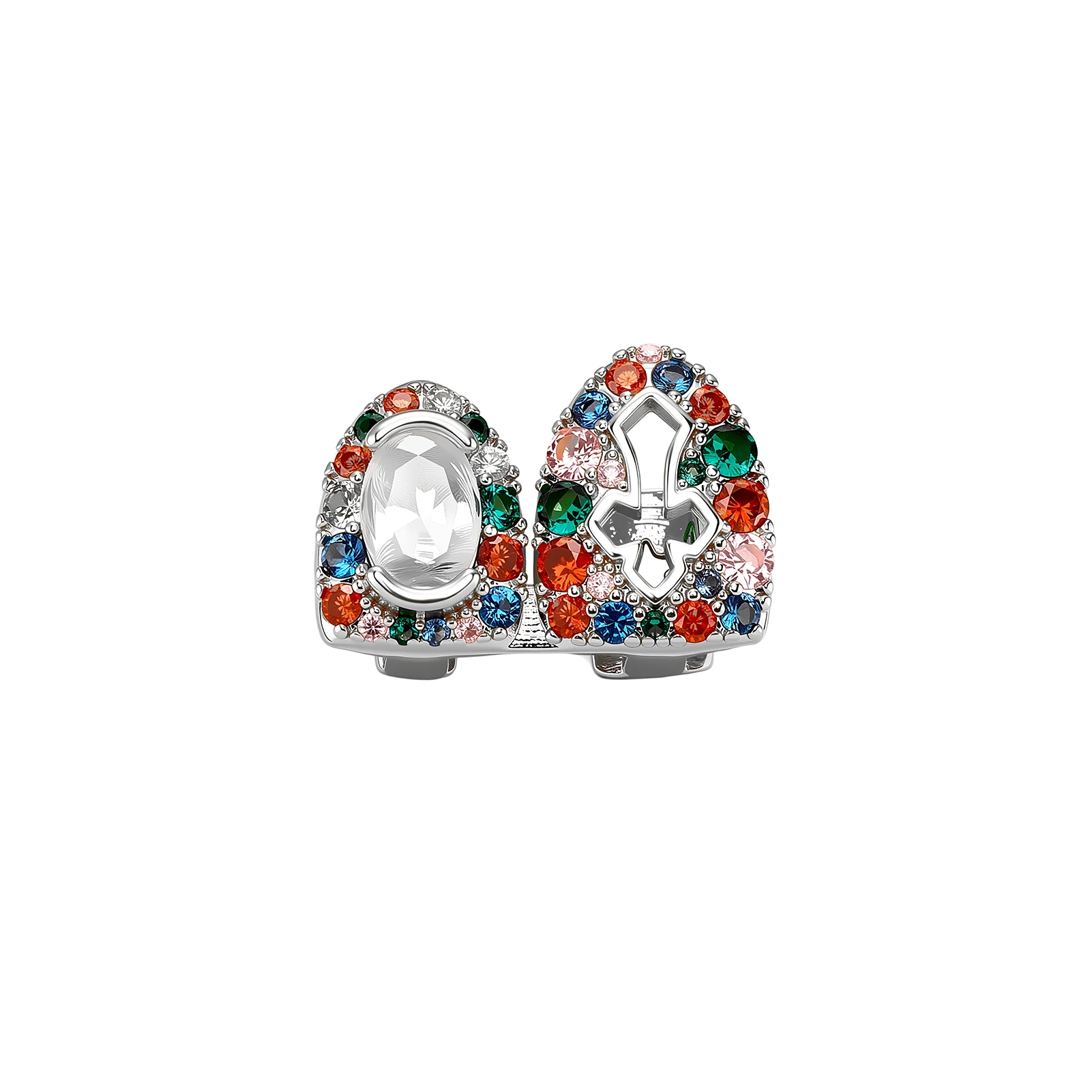 JINAO Hip-Hop Upside-Down Doppelzähne Iced Rainbow Hollow Holy Cross CZ Grillz Ober- und Unterkiefer Glänzendes Grill-SET Punk Rapper Weihnachtsgeschenk – Detail 9