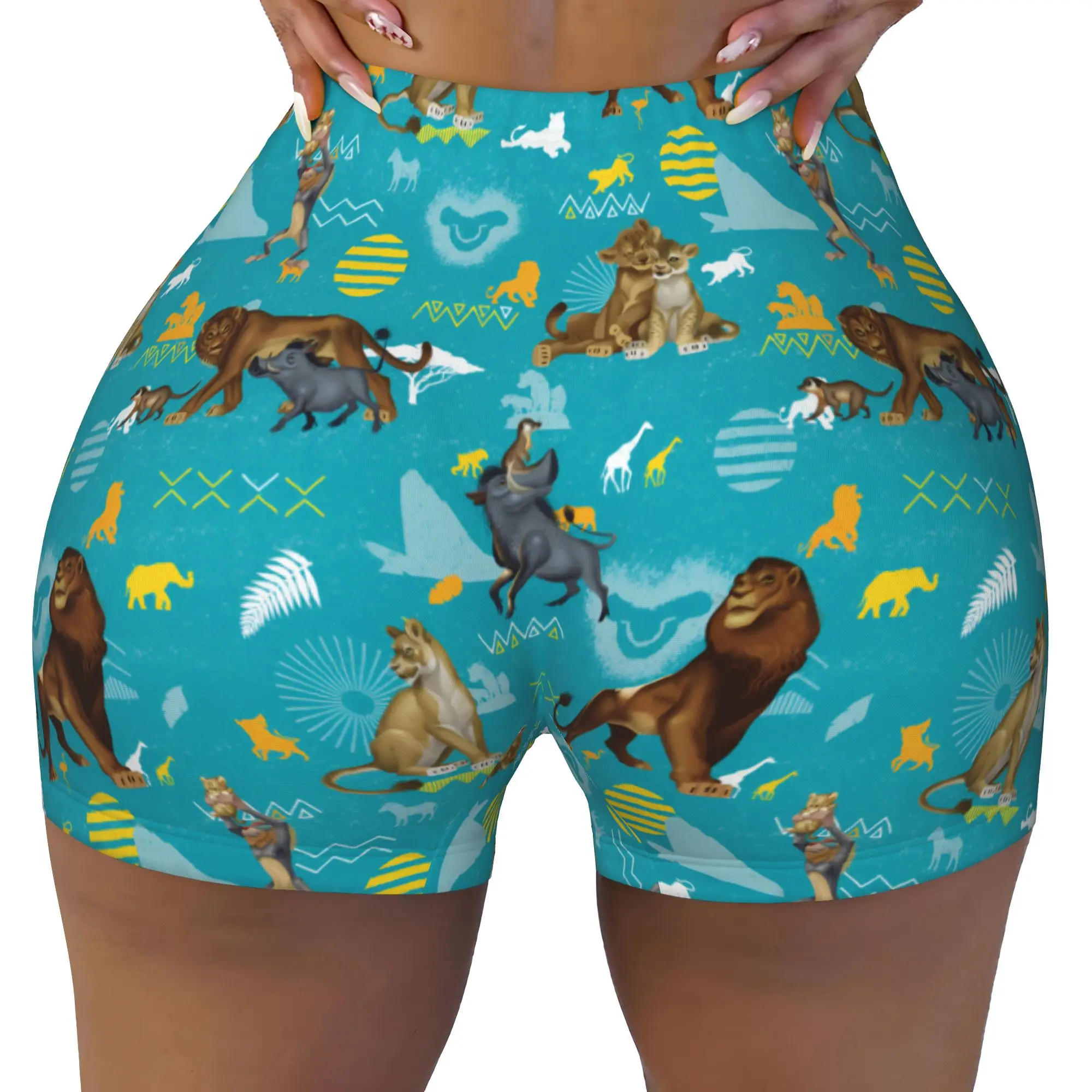 Custom Liones Anime Kinges Workout Shorts Women Hakuna Matata Simba Gym Running Biker Yoga Shorts