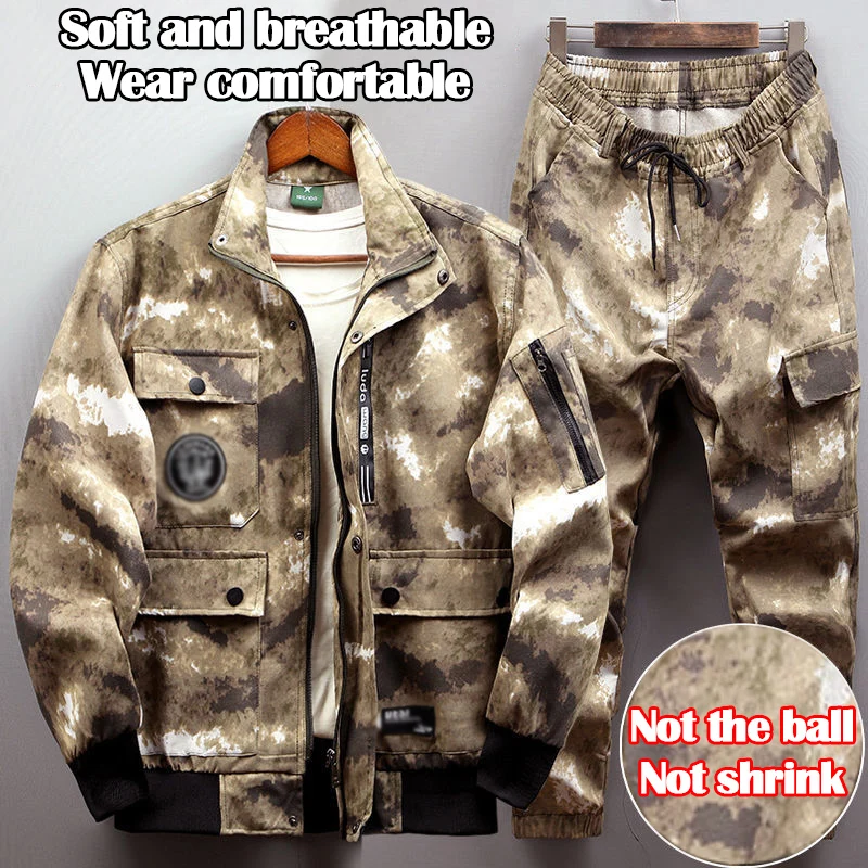 Men's Spring and Autumn Labor Insurance Work Clothes Suits Breathable Wear-resistant Electric Welding Tooling Camouflage Suits