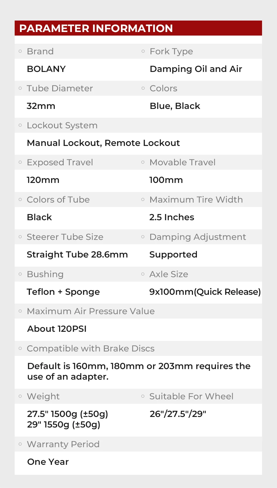 BOLANY MTB Luftgabel 26 27,5 29 Zoll 120 mm Federweg-Luftölfederung 9 x 100 mm QR Leichte Fahrradgabel R29 Fahrradzubehör Teil – Detail 4