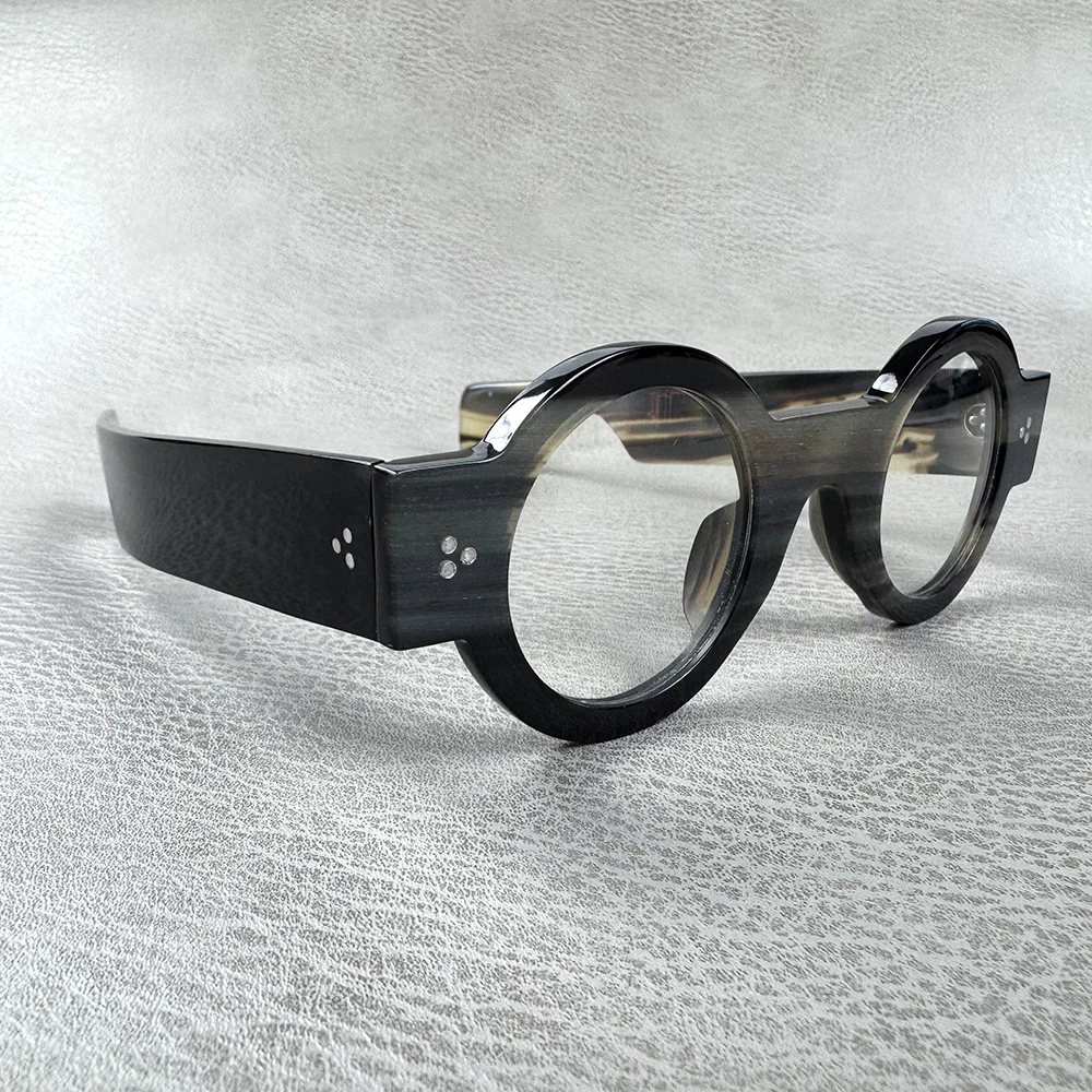 Man Glasses Frames Round Unique Handmade Horn Reading Prescription Eyeglass Frames Wide Leg Vintage Optical Lenses Eyeglasses