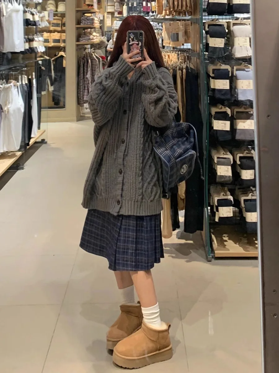 

Ladies Thiened Loose Knitted Sweater with Hood Open Cardigan Sle Autumn Winter ey Vintage Sle Casual Comfortable Top