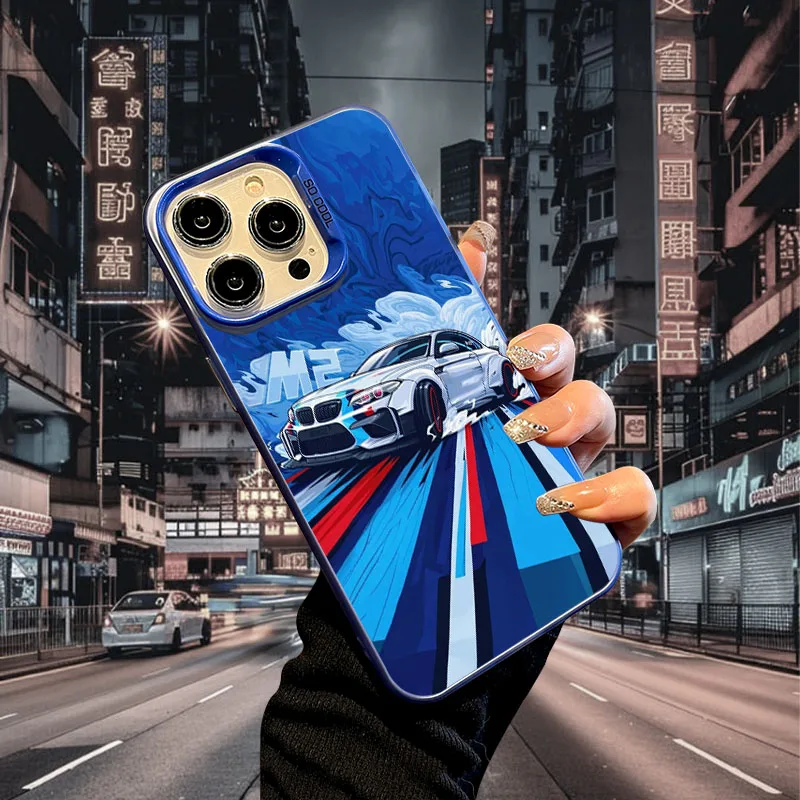 حافظة هاتف السيارة الرياضية لهاتف آيفون 17 AIR 16 15 14 13 Pro 12 11 Pro Xs X XR Max حافظة ليزر صلبة من البولي كربونات + غطاء خلفي-S731