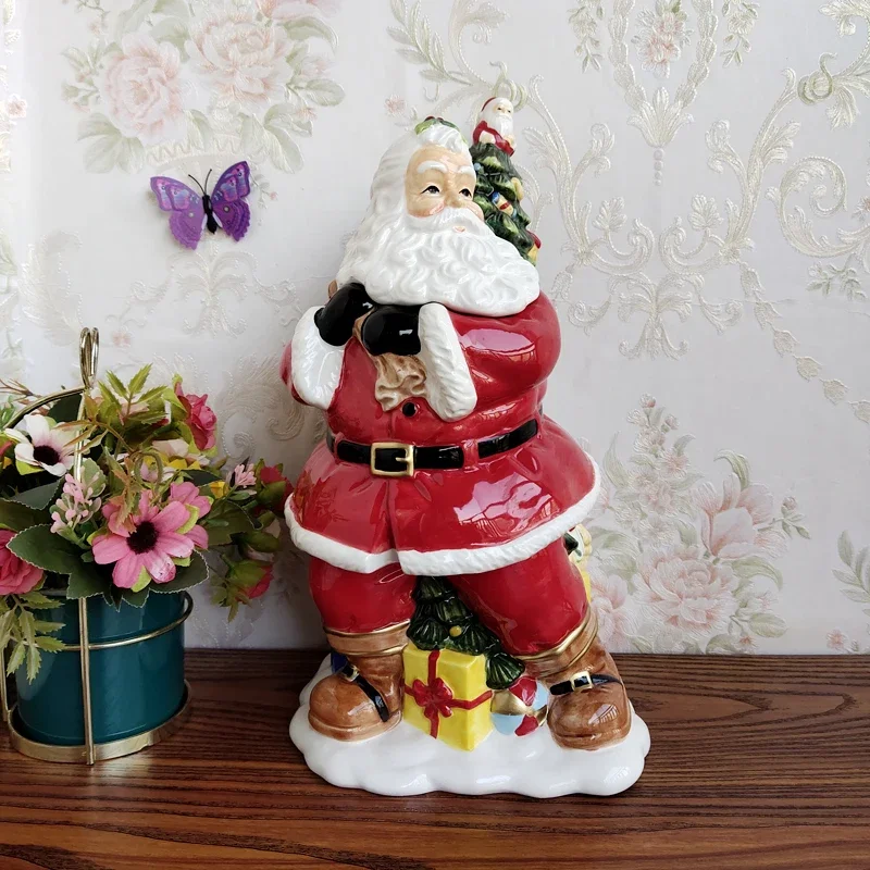 

Home Decoration Food Storage Containers Tea Coffee Sugar Storage Jars Cookie Candy Jar Ceramic Santa Claus Storage Container