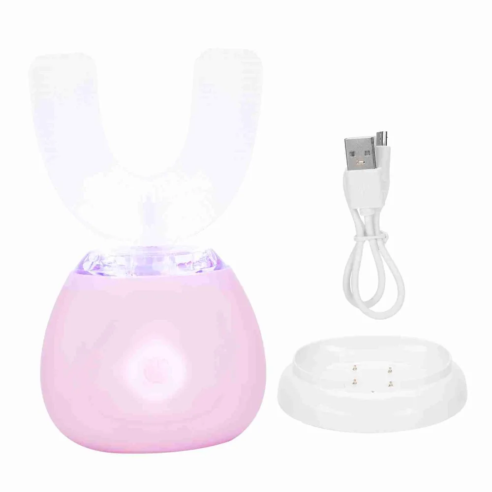 Pink Electric Toothbrush 360 Degree Rotation USB Rechargeable U Shape Toothbrush Automatic Smart Toothbrush For Child