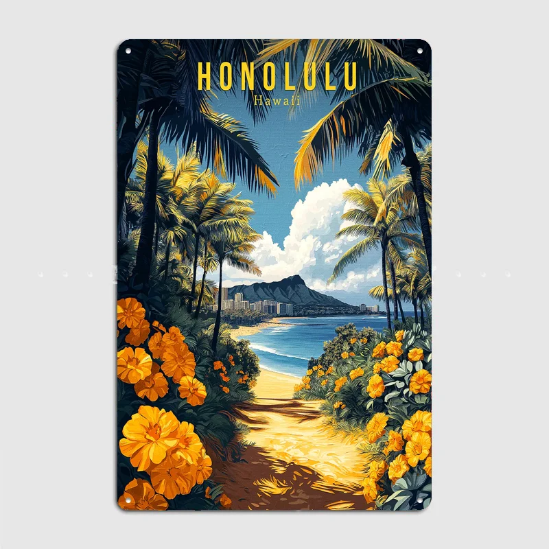 Honolulu Hawaii Travel Poster Metal Sign Bedroom Indoor Outdoor Home Decor Bar Custom Posters Wall Room Decorations
