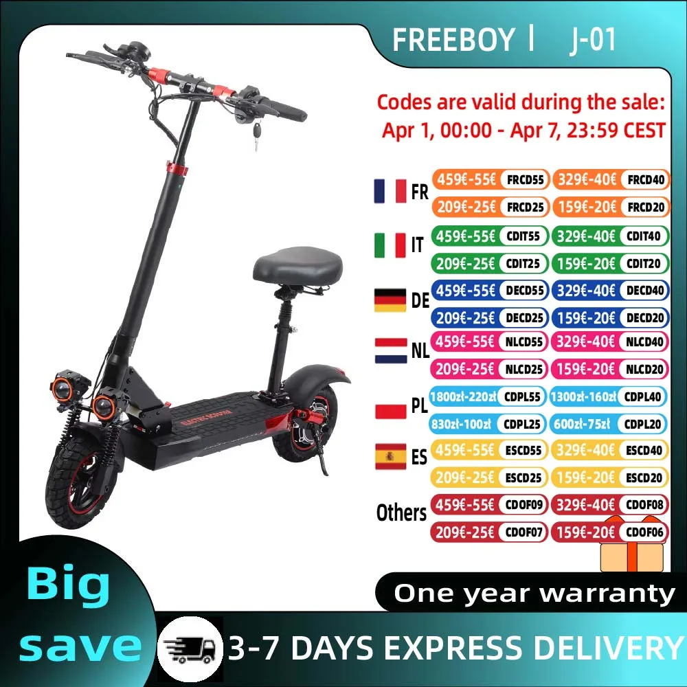 FREEBOY J01 Scooter électrique adultes 800W 48V15Ah déplacement urbain e-scooter 10 "pneus gonflables tout-terrain pliable EScooter