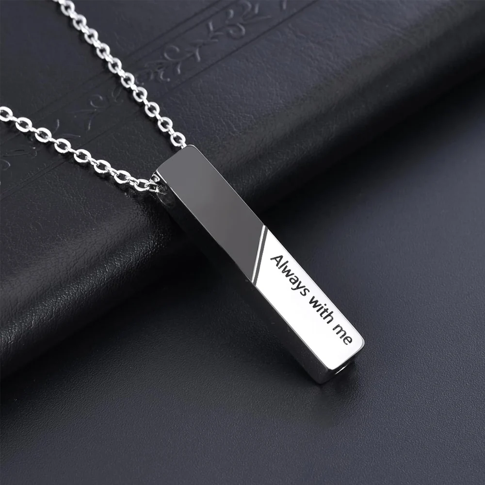 Vertical Bar Cremation Jewelry for Ashes Men Women Urn Necklace for Ashes Stainless Steel Keepsake Jewelry Memorial Pendant