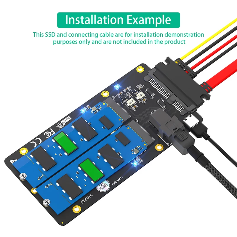 SSD Adapter M.2 NVME M Key to SFF-8643 with Type C Power Supply + M.2 SATA B Key to SATA3.0 Riser for 2230 2242 2260 2280 M2 SSD