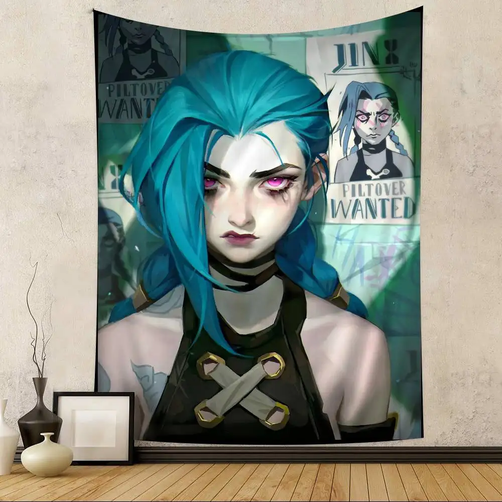 لعبة League of Legends Jinx معلقة نسيج بوهيمي هيبي معلق على الحائط مفروشات جدارية بوهيمية ماندالا معلقة على الحائط للمنزل