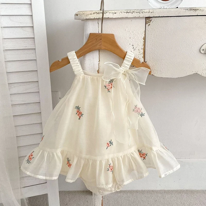 2024 New Summer 0-24M Children Clothes Newborn Baby Girl Romper Sleeveless Cotton Mesh Splicing Toddler Baby Girls Jumpsuit