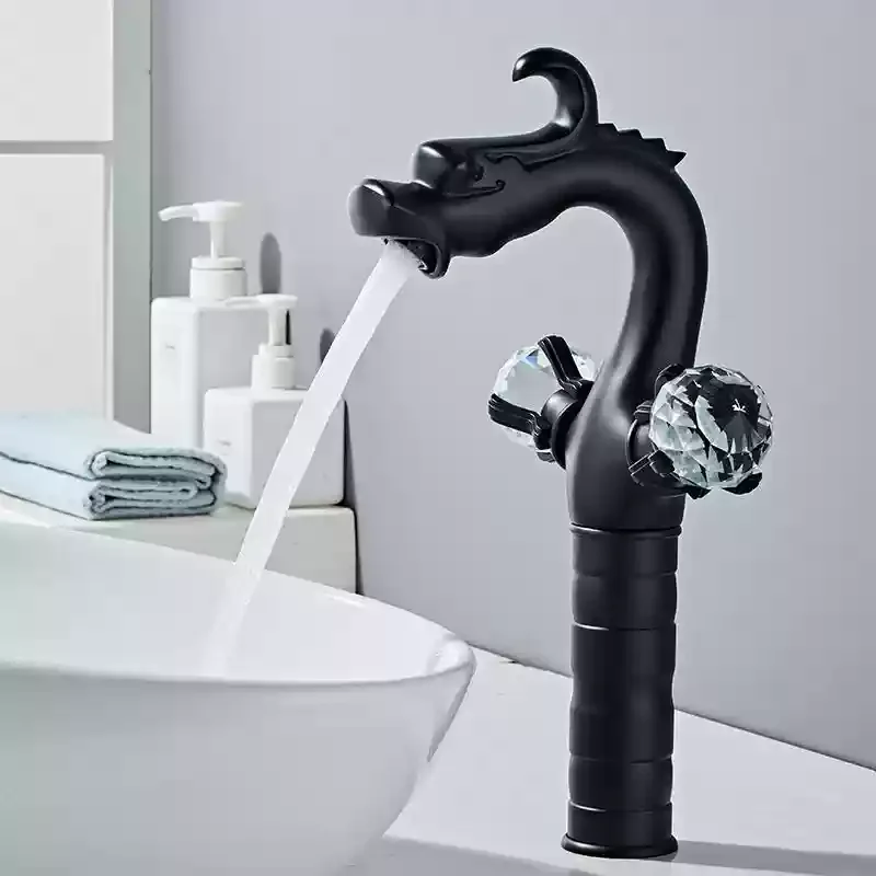 

Dragon Basin Mixer Faucets Black Brass Bathroom Sink Faucet Single Holes Double Crystal Handle Hot And Cold Water Bathroom Taps