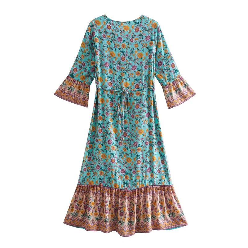 Dave&Di 2026 Summer New European And American Style Women's Clothing Cotton Positioning Printed Long Dress