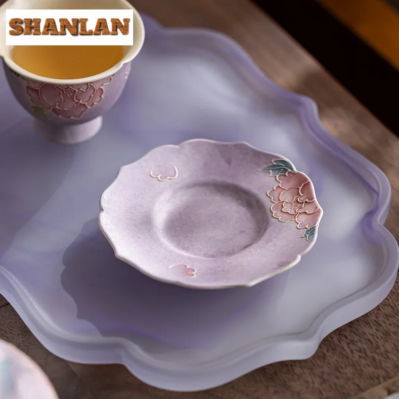 رسمت باليد الأرجواني الفاوانيا الوقايات الرجعية القدح لوحة ل فناجين القهوة الصحن العزل الحراري المفارش فنجان الشاي قاعدة طقم شاي صيني