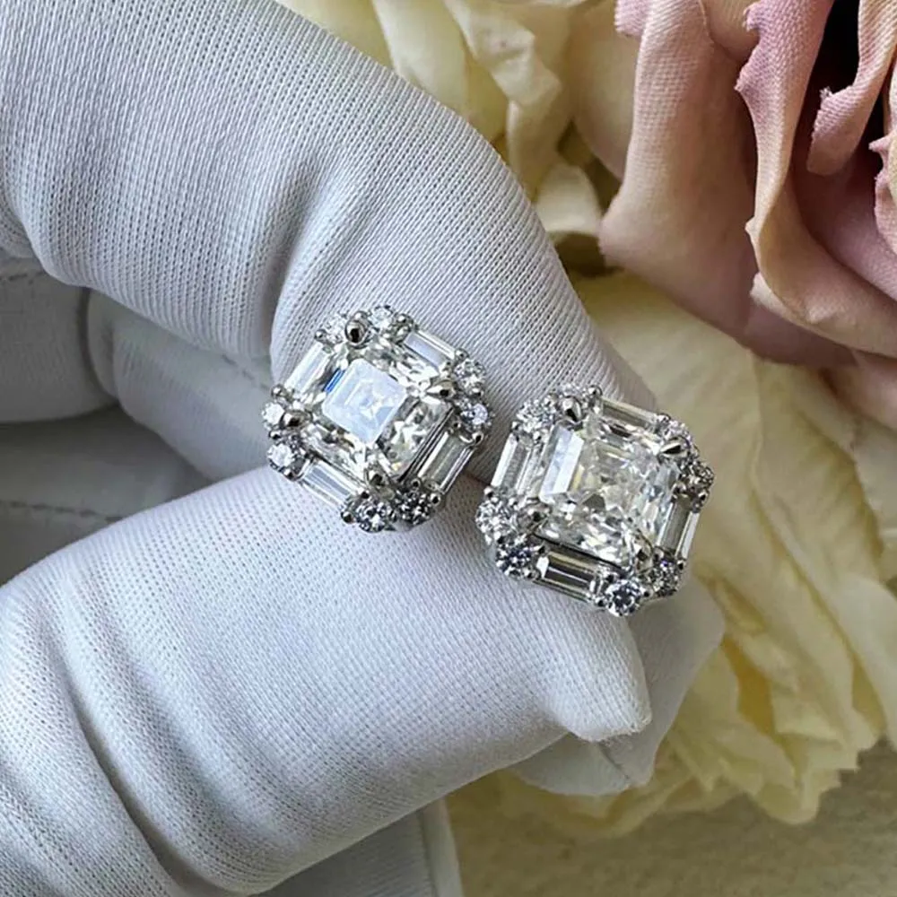 

MUXIFC 6X6mm Full Moissanite Stud Earrings Asscher Cut Lab Diamond D VVS1 GRA Certified S925 Sterling Silver Wedding Bridal Gift