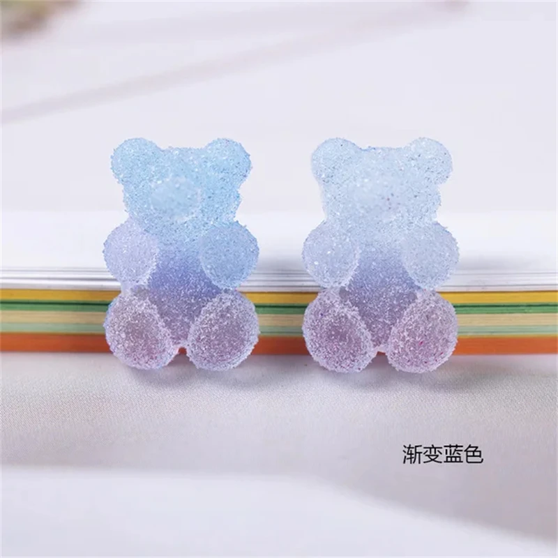 20 PCS New Cute Nail Art Gradient Color Gummy Bear Decoration Cartoon trasparente Jelly Candy Resin fornitura all'ingrosso fatta a mano fai da te