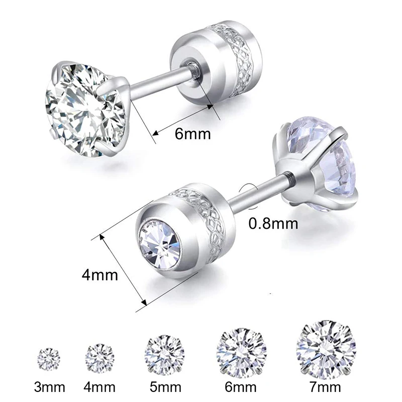 1PCS Screw Ear Studs Earrings Stainless Steel Double Crystal Zircon Korean Earrings For Women Anti Allergic Body Jewelry