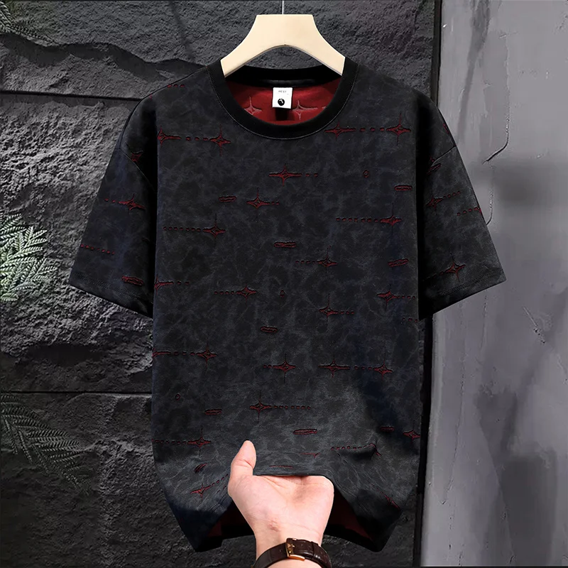 

Men's Summer Loose Fit Destroyed T-Shirt American Casual Streetwear Short Sleeve Top Retro Look