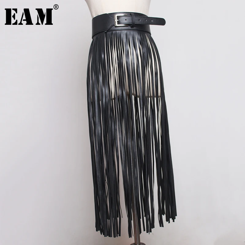 [EAM] 2024 New Spring Summer Pu Leather Long Tassel Brief Personality Girdle Decoration Belt Women Fashion Tide All-match JX375