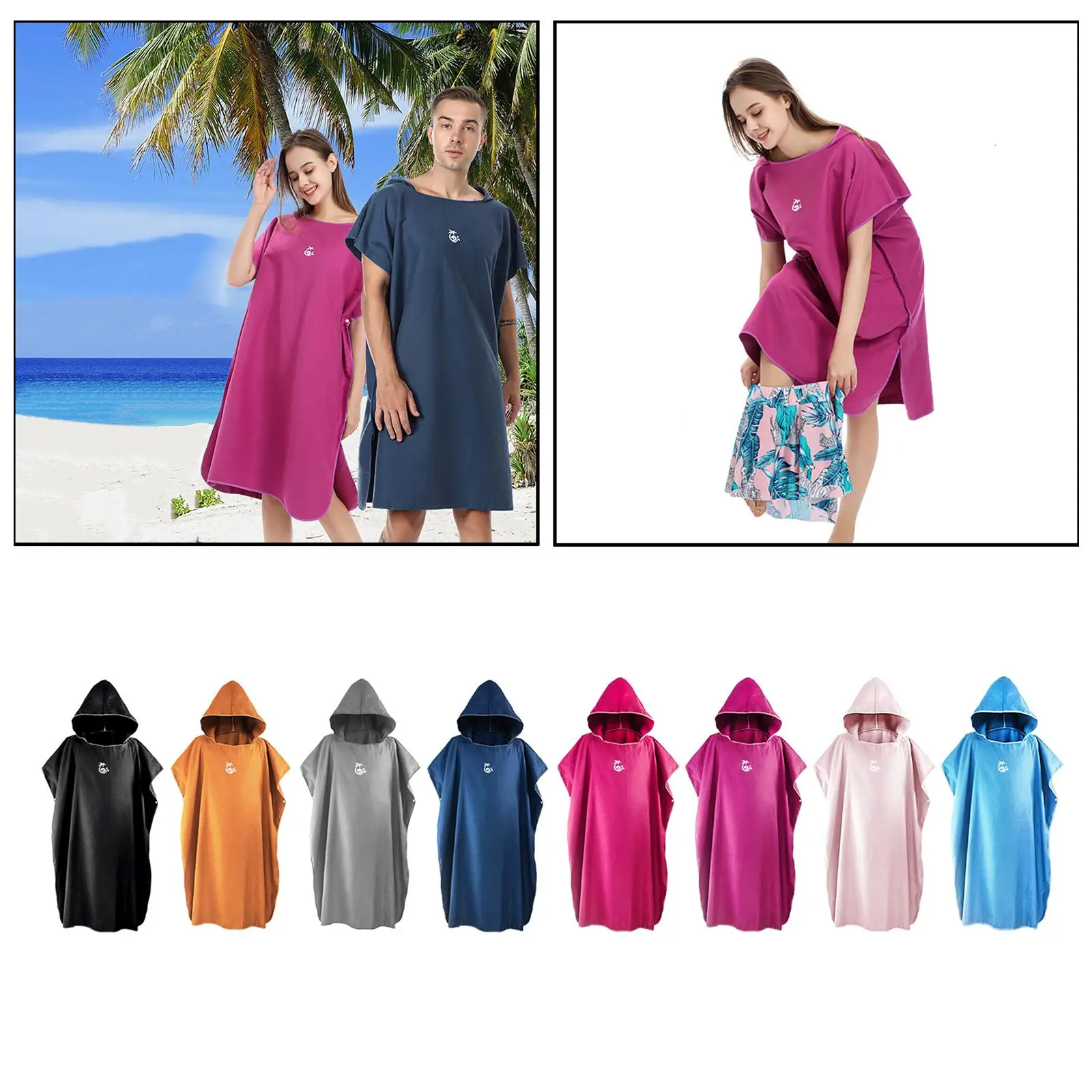 Microfiber Surf Poncho Changing Robe Wetsuit Quick Dry Soft Cloak for Beach