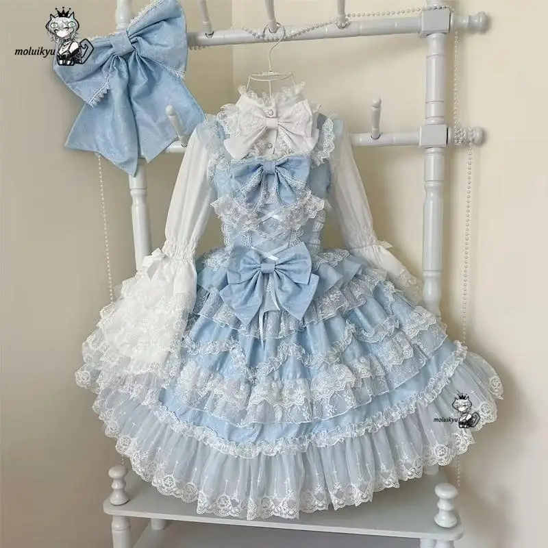 

Kawaii 2026 New Victorian Sweet Lolita Dress Women Cute Lace Ruffles Flower Wedding Bow Japanese Retro Elegant Princess Dresses