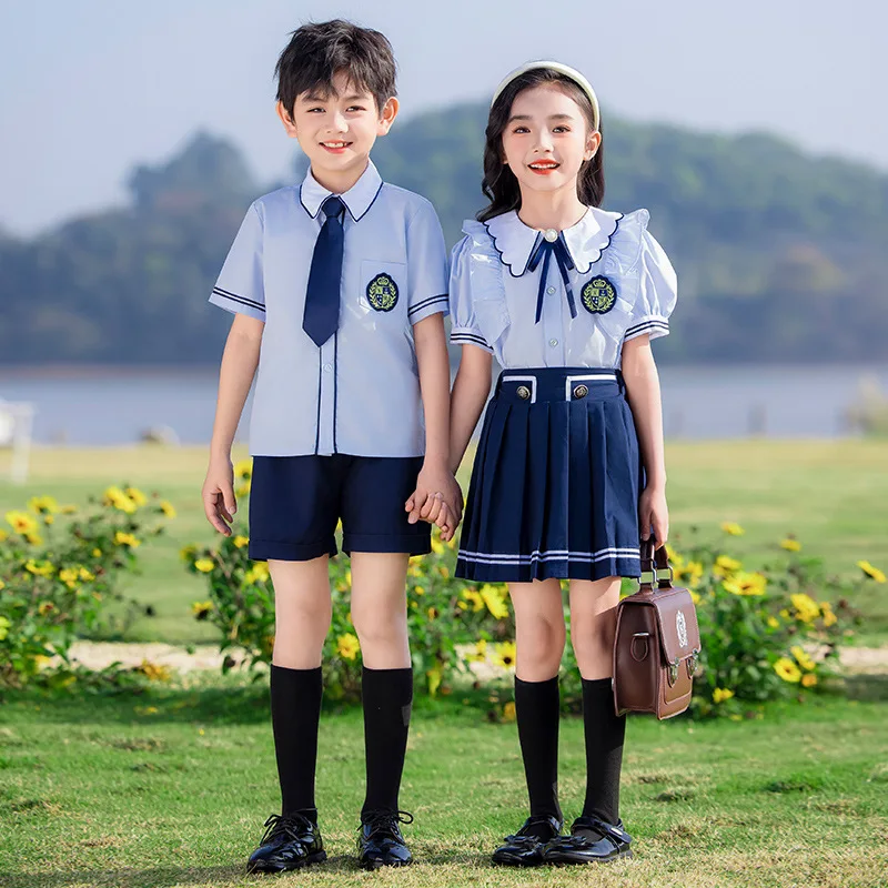 Uniformi per la scuola materna Set di vestiti per la scuola primaria per bambini estivi, gonne a pieghe per bambini in stile college britannico