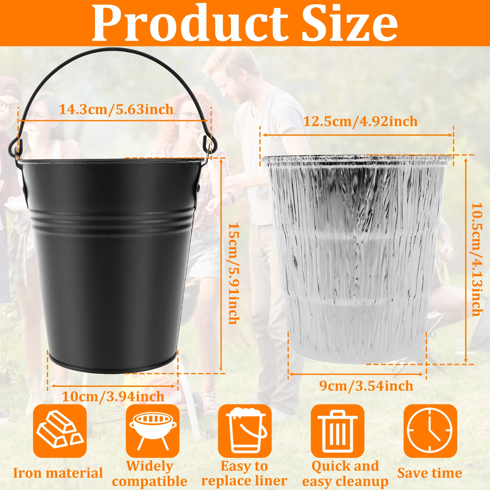 Grease Bucket Set with 15 Tin Liners Outdoor Barbecue Cooking Disposable Rust-Proof Iron Alloy Grease Can Tin Liners Replacment