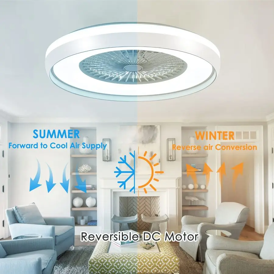 Bladeless Ceiling Fan with Light Remote, Smart LED Ceiling Fans with App Control, Modern Low Profile Dimmable Light Ceiling Fan
