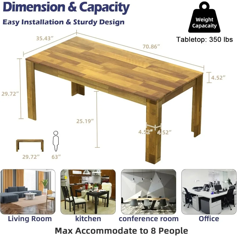 71" 6ft Farmhouse Dining Table, Seats 6-8, Large Rectangular Table for Big Family, Waterproof & Scratch-Resistant