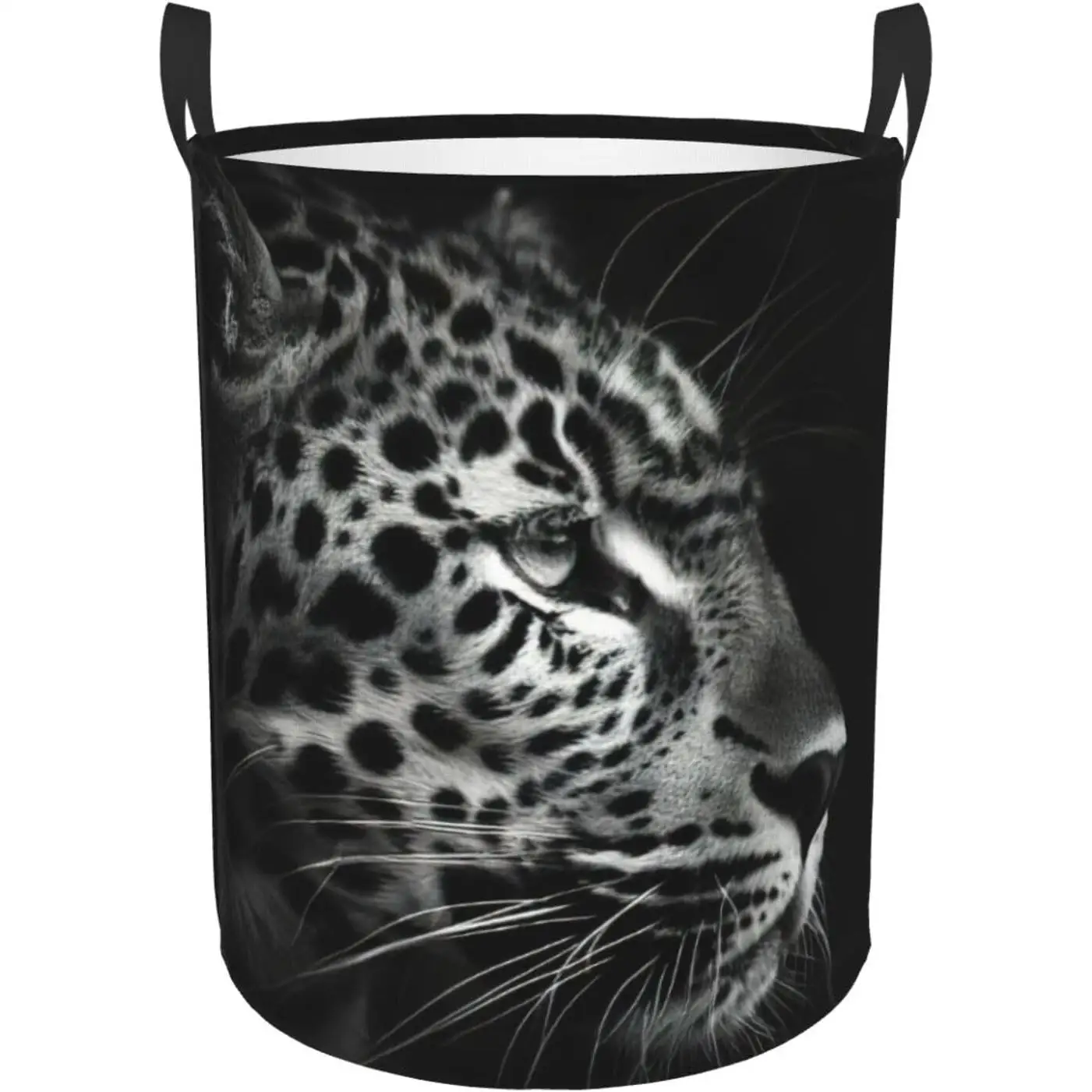 Leopard Print Circular Hamper Laundry Basket,Dirty Clothes Hamper For Kids Room Bedroom Bathroom