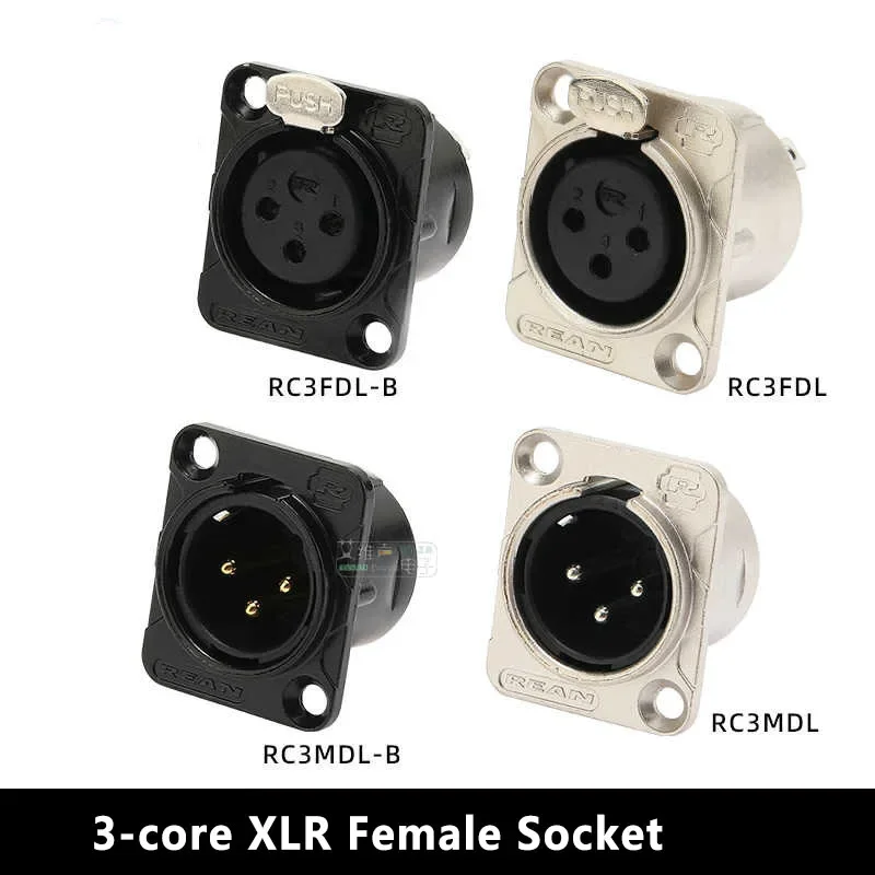 REAN 3 Pin XLR Socket Connector Male Female Gold/ Tin Plating YS145 YS146 Socket D-type Power Amplifier Module RC3FDL